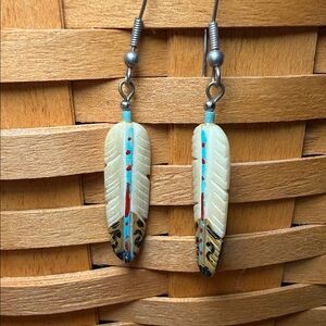 Southwest Painted Bone Feather Earrings